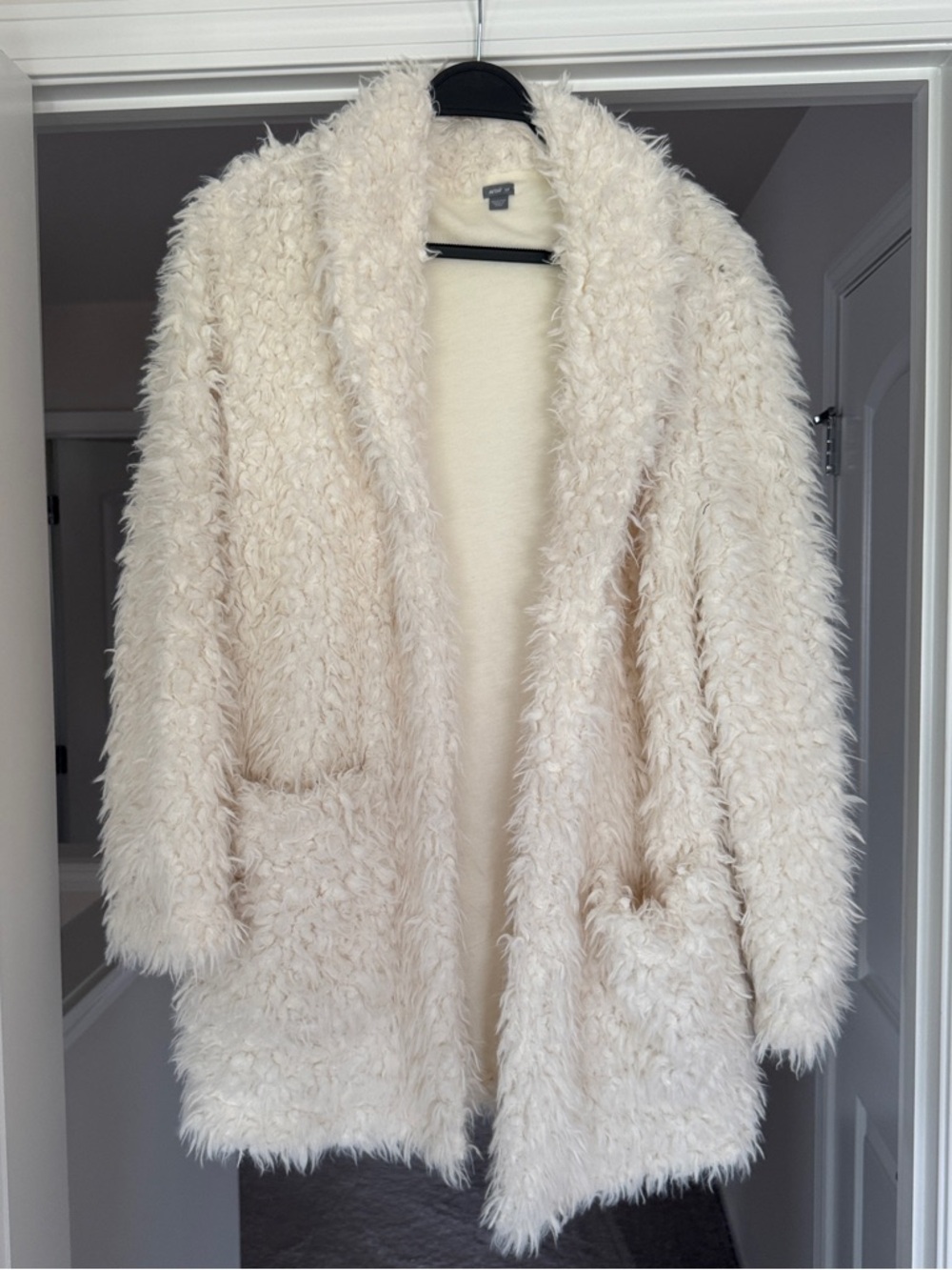 Cozy Faux Fur Cream Open-Front Jacket